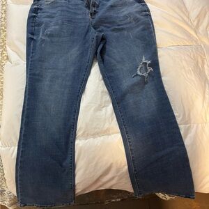 Sonoma Women's Dark Blue Flared Jeans with Distressed Detail